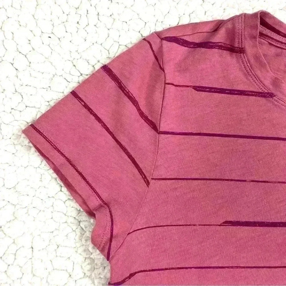Athleta Pink Striped Organic Cotton Short Sleeve Crew Neck Athletic Tee Size S - Picture 3 of 13